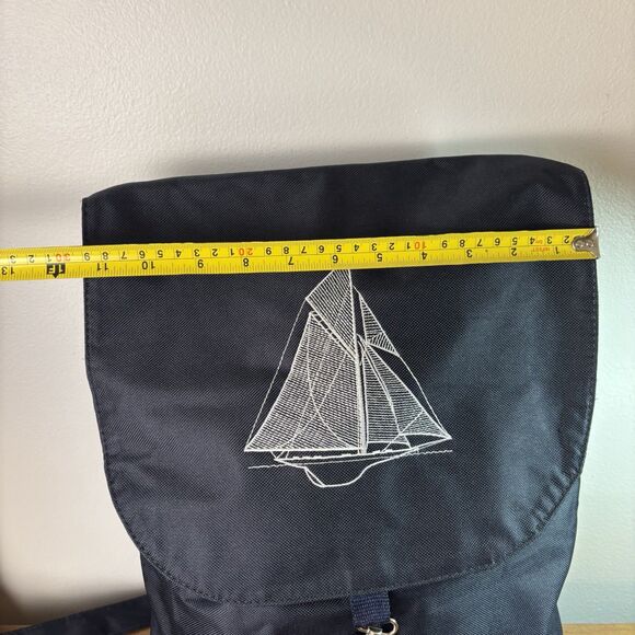 Navy Blue Drawstring Embroidered Sailboat Nautical Backpack Bag Unisex - Picture 11 of 13